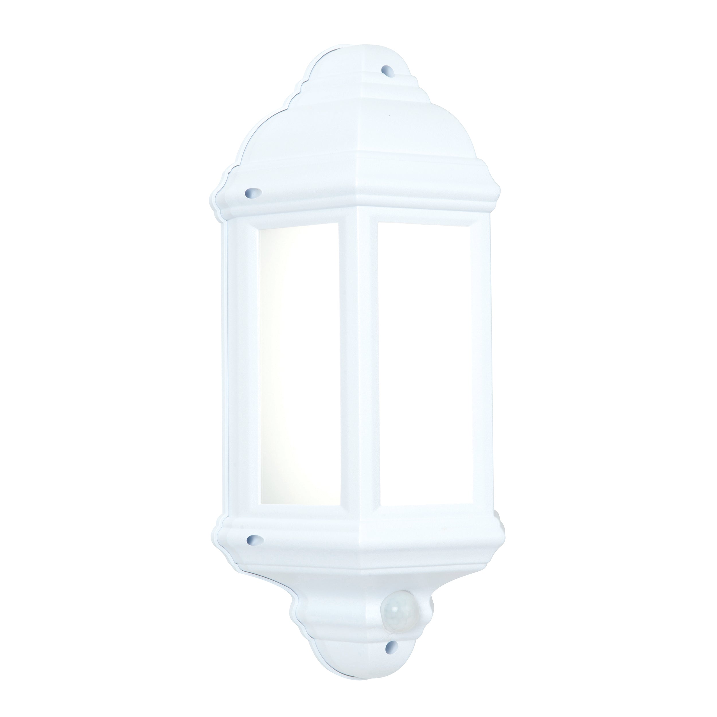 Halbury LED Half Lantern Traditional Wall Light in White with Motion Sensor