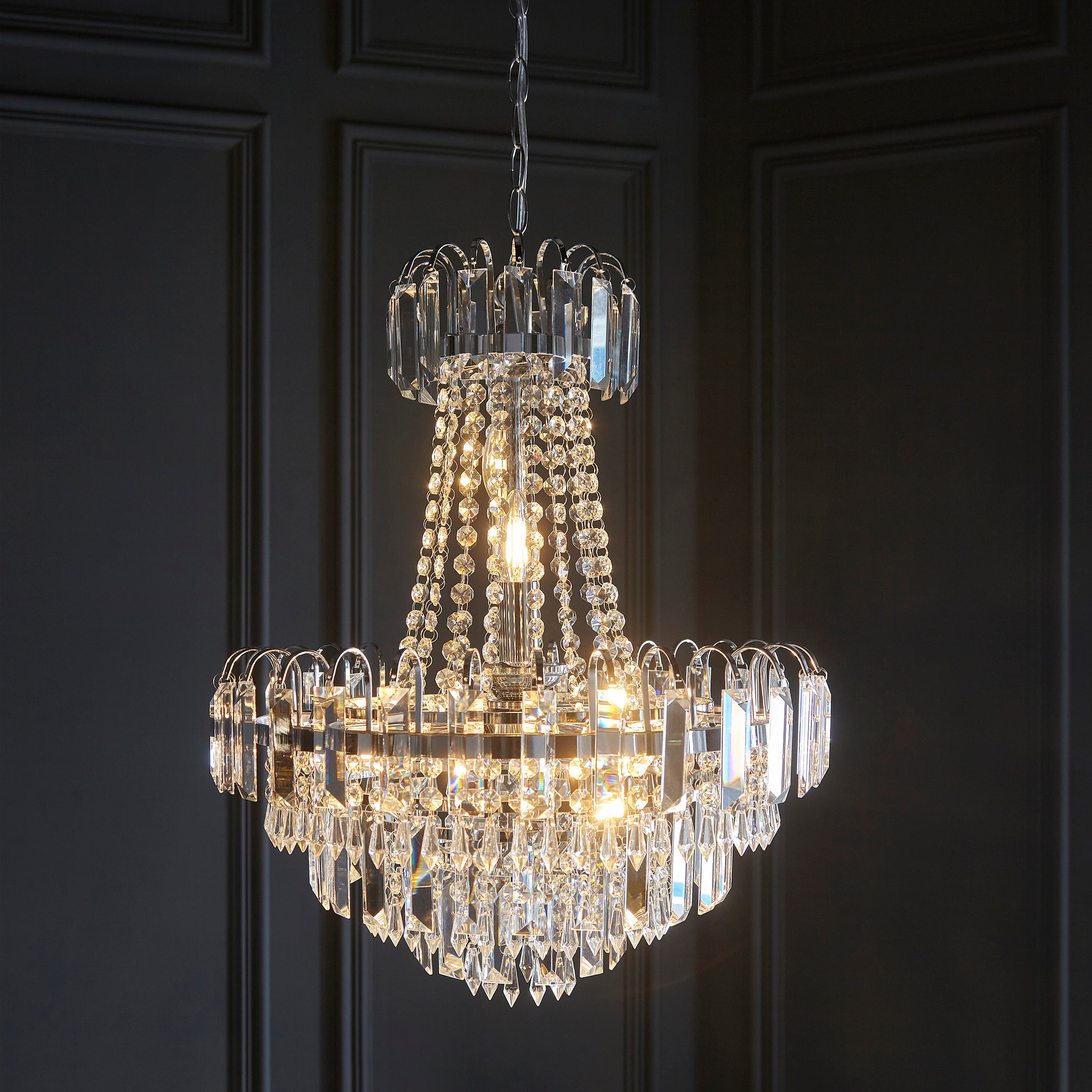Amadis Luxuriant Polished Chrome Chandelier With Clear Glass Droplets