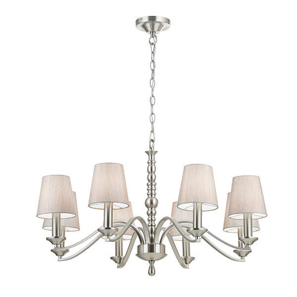 Astaire Classic 8 Light Pendant In Satin Nickel With Natural Cotton Shades
