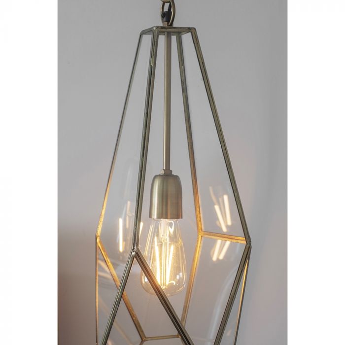 Avery Angular Cage Antique Brass And Clear Glass Pendant Light