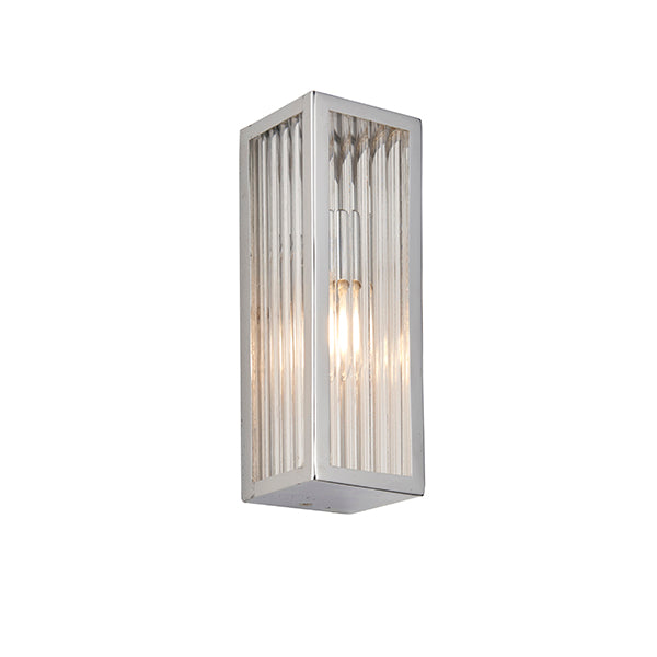 Newham Wall Light. Chrome & Clear Ribbed Glass