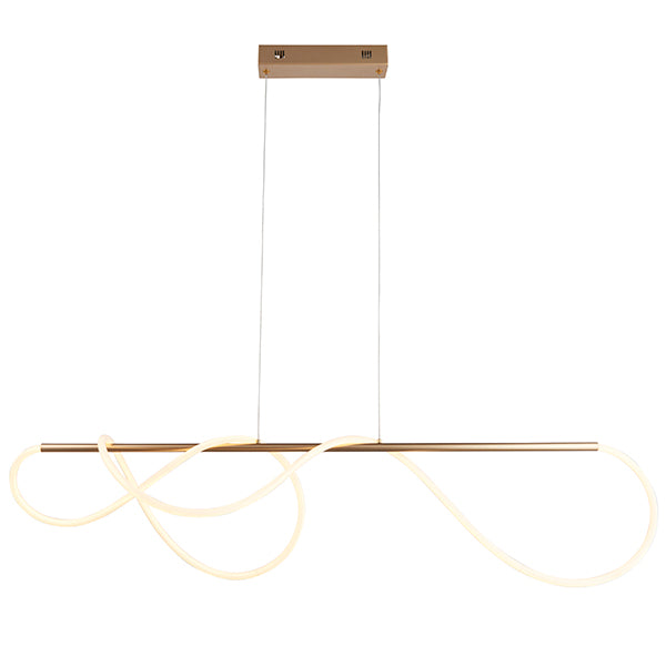 Attalea Modern Designer Swooping LED Pendant Light In Satin Gold