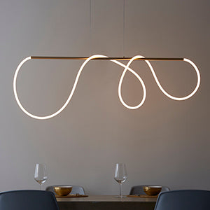 Attalea Modern Designer Swooping LED Pendant Light In Satin Gold