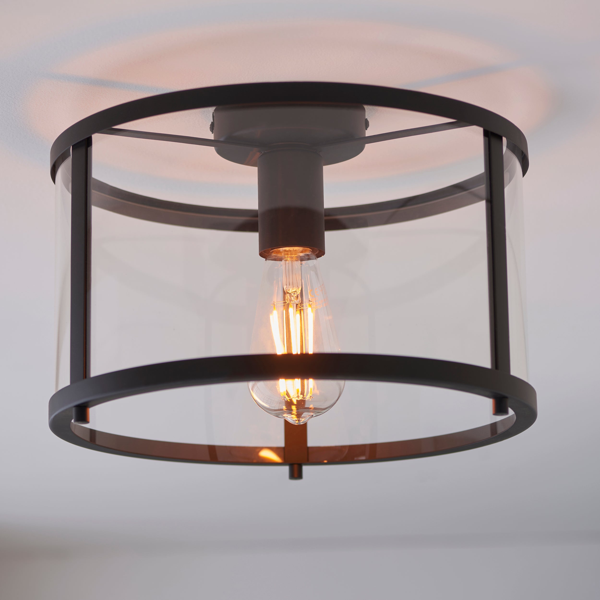 Hopton Simple Matt Black and Glass Ceiling Light