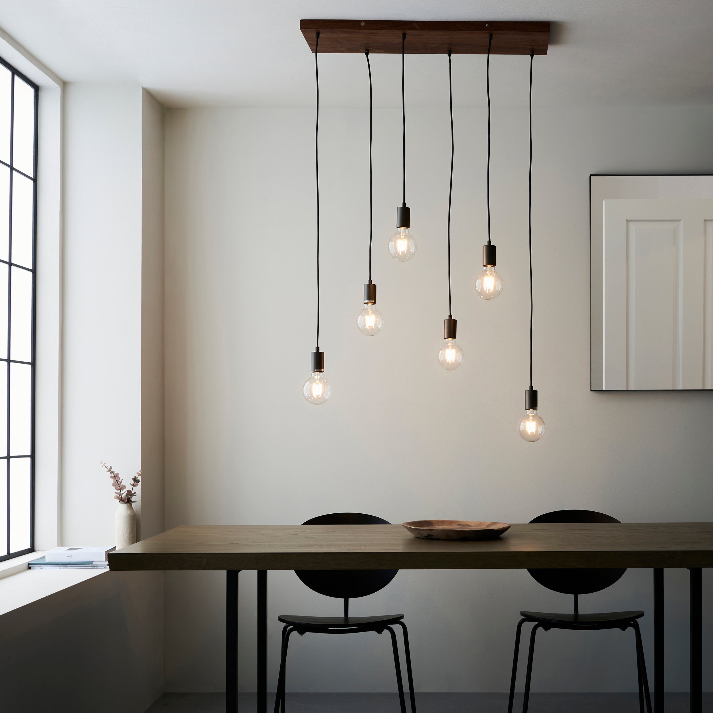 Stellan 6 Light Pendant. Oak Stained Plywood & Anthracite Finish