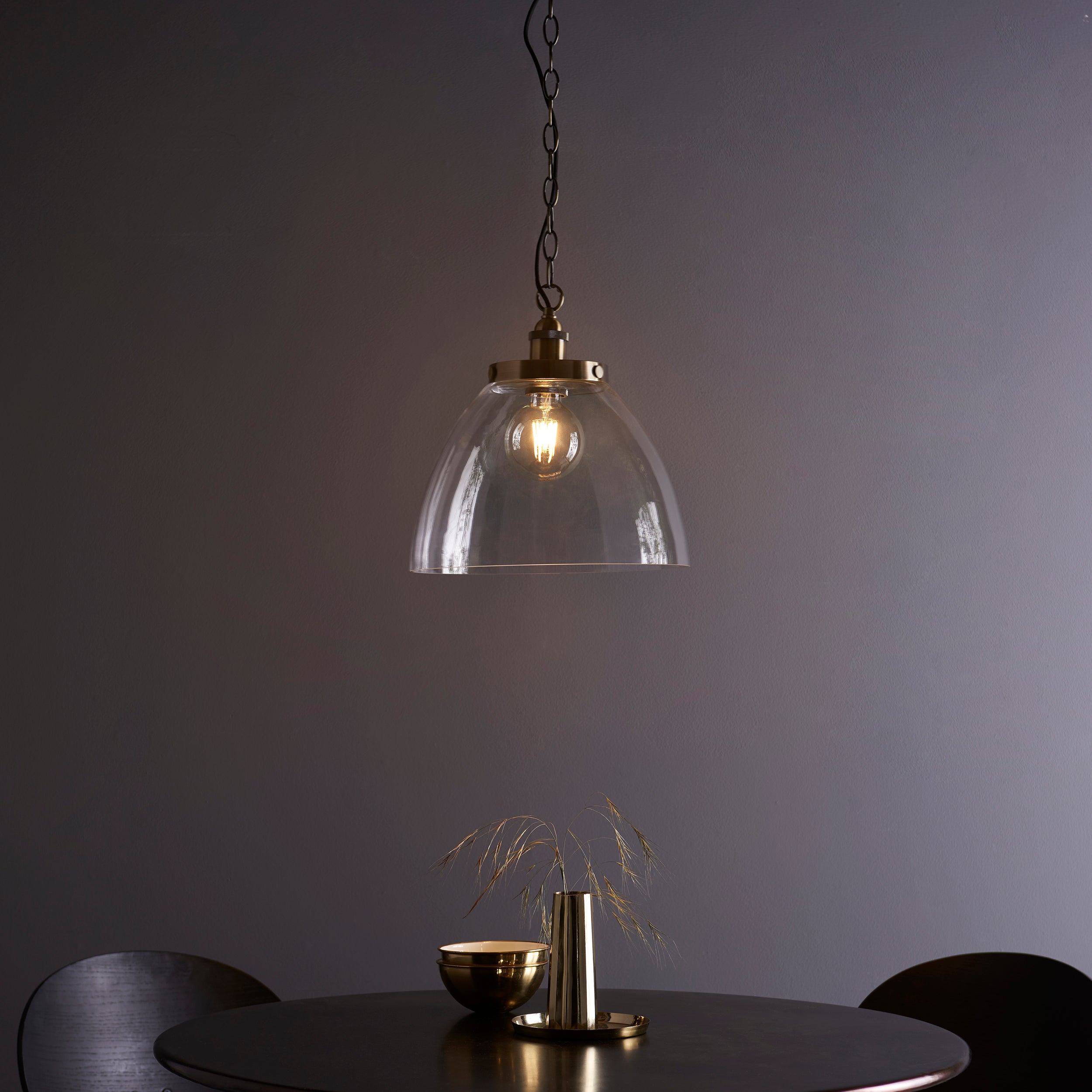 Hansen Authentic Resto Style Brass and Glass Pendant Light