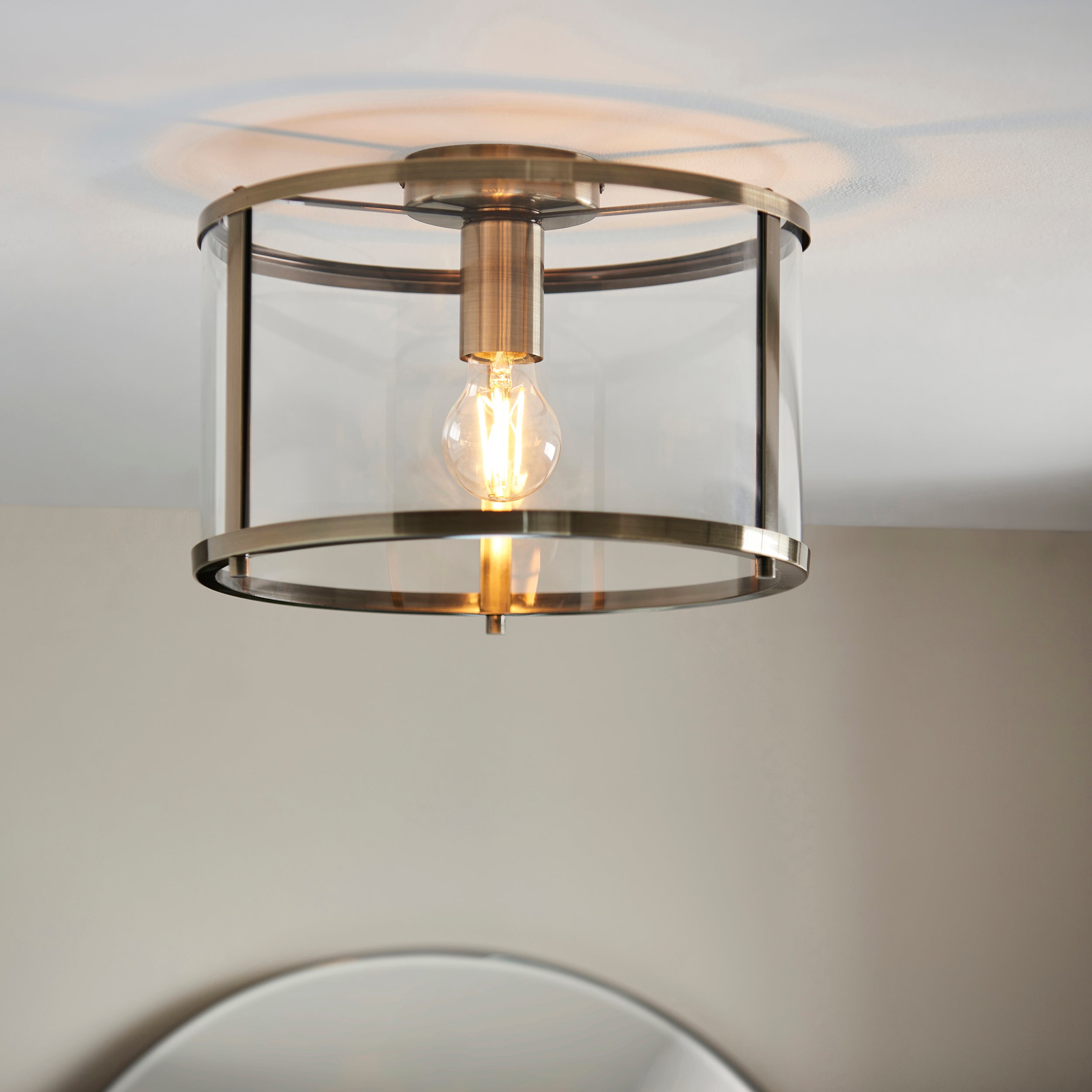 Hopton Simple Antique Brass and Glass Ceiling Light