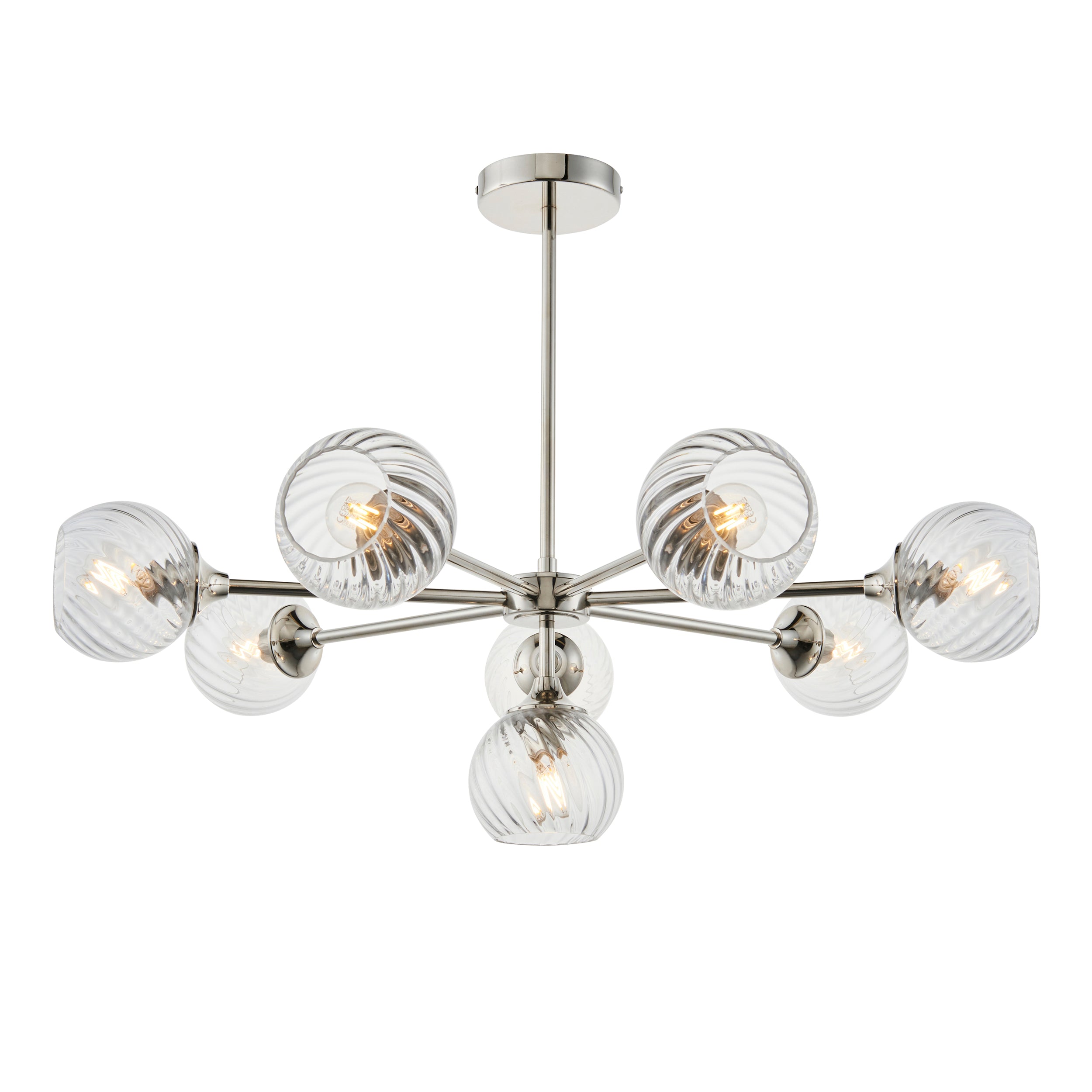 Allegra Bright Nickel & Spiral Glass 8 Arm Ceiling Light