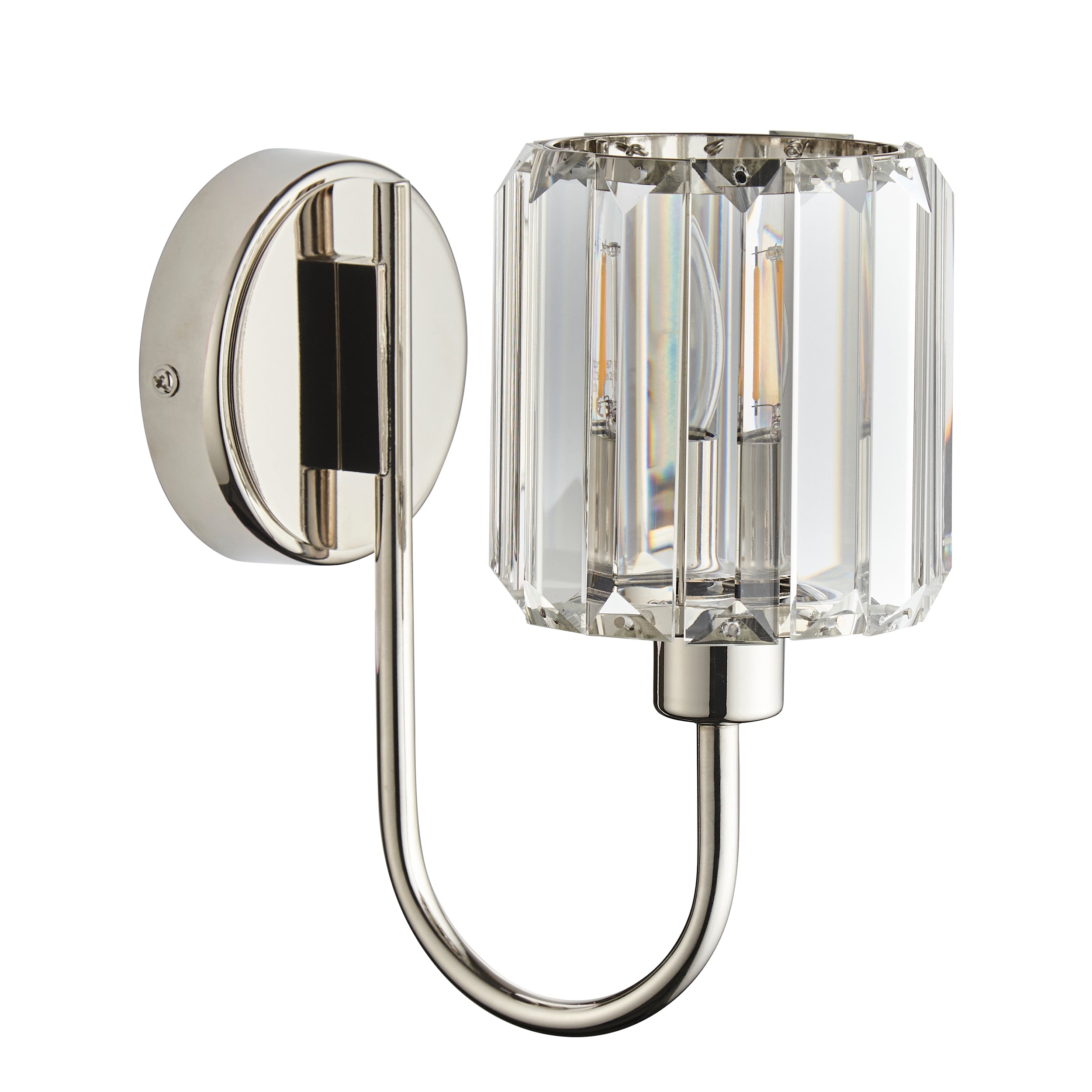 Berenice Sophisticated Bright Nickel and Faceted Glass Wall Light