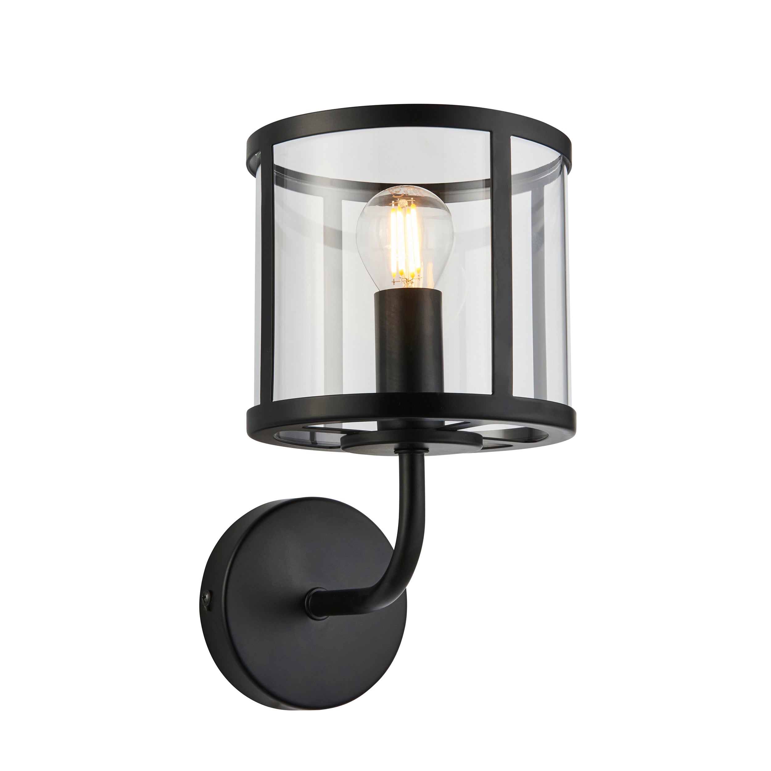 Hopton Simple Matt Black and Glass Wall Light