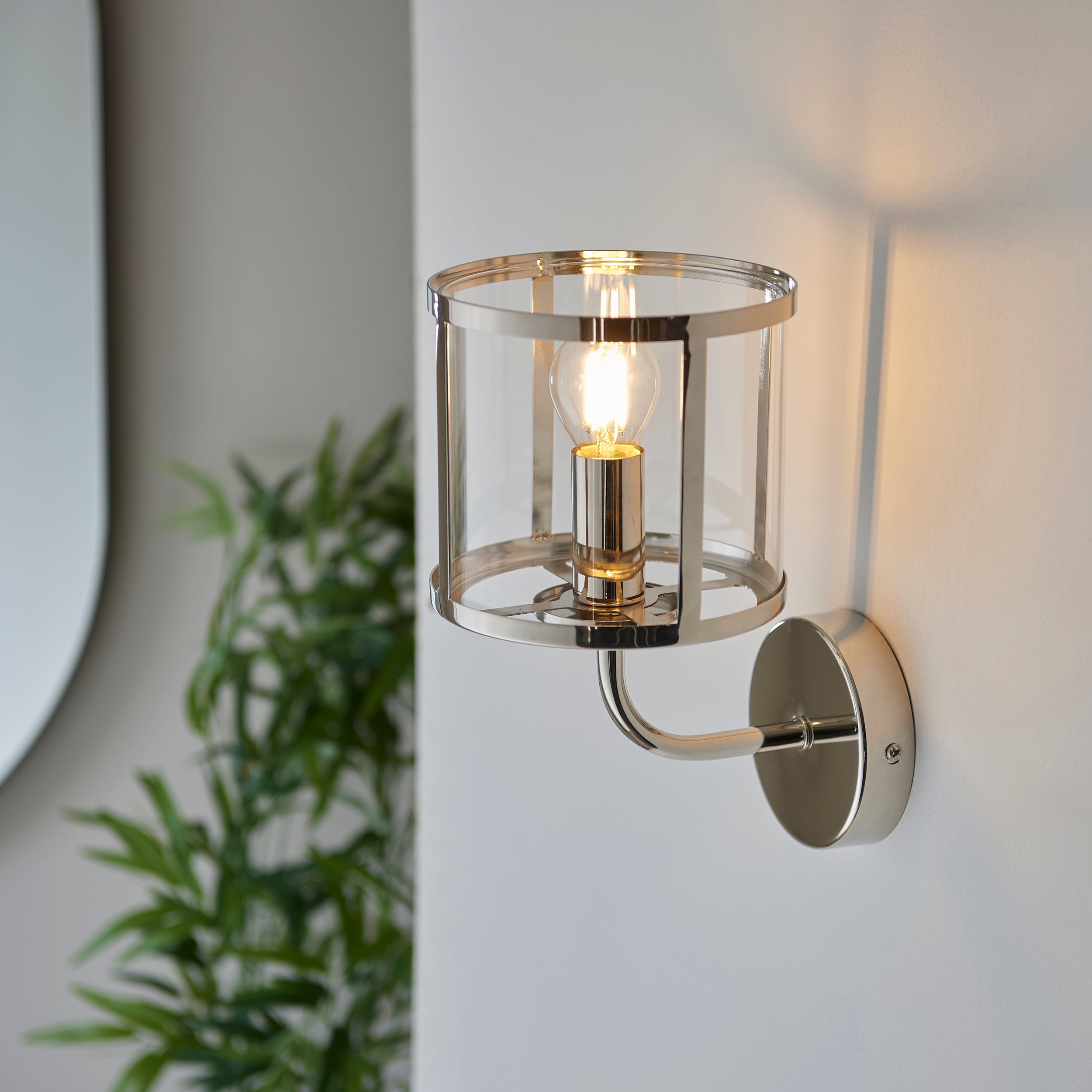 Hopton Simple Bright Nickel and Glass Wall Light