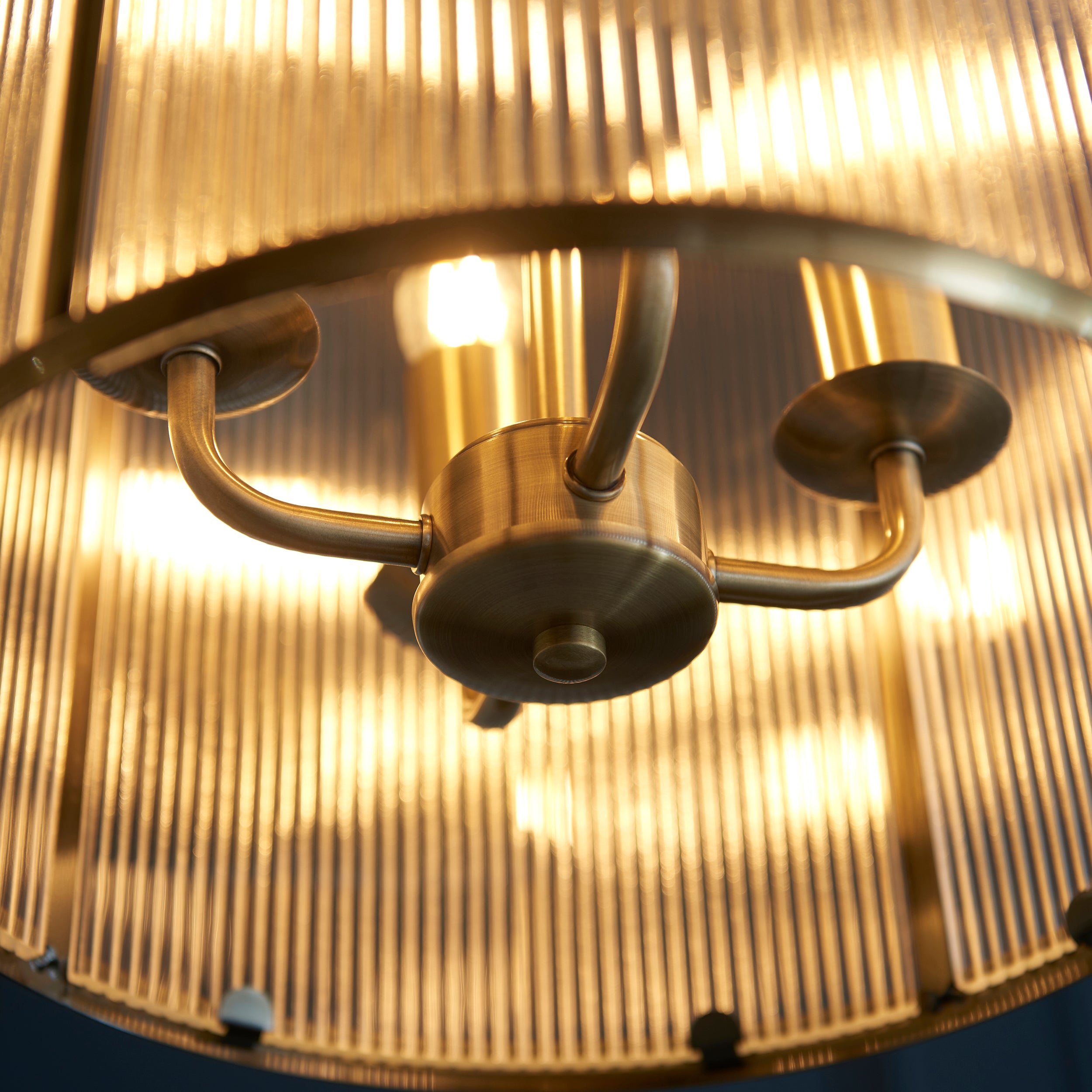 Lambeth Antique Brass & Ribbed Glass 6 Light Pendant