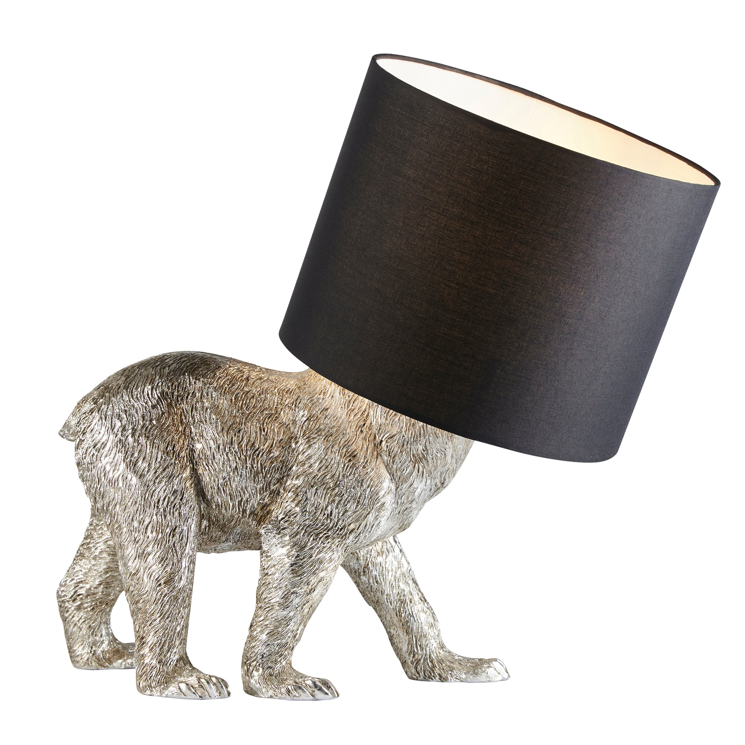 Barack Bear Detailed Design Table Lamp in Silver Painted Finish