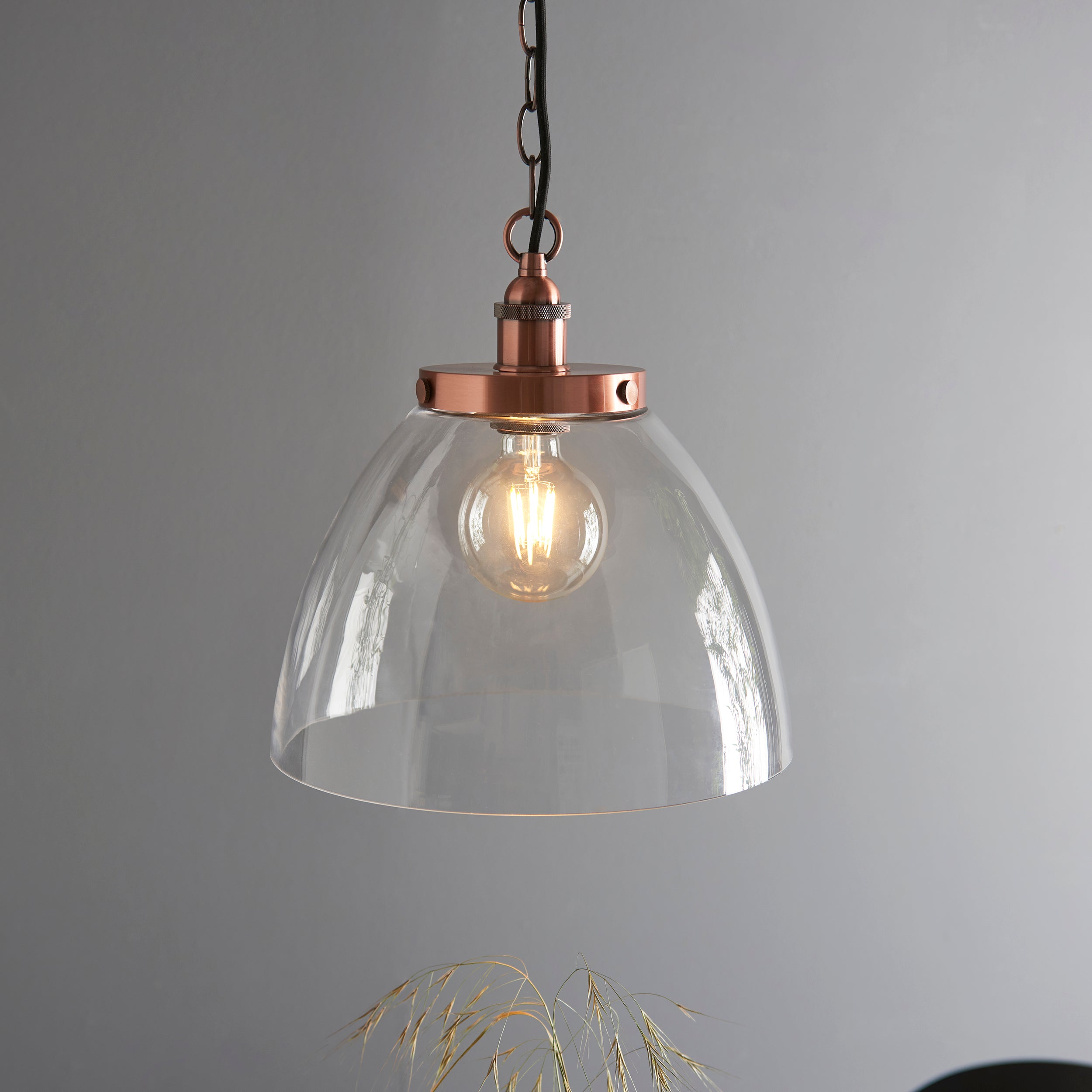 Hansen Authentic Resto Style Copper and Glass Pendant Light
