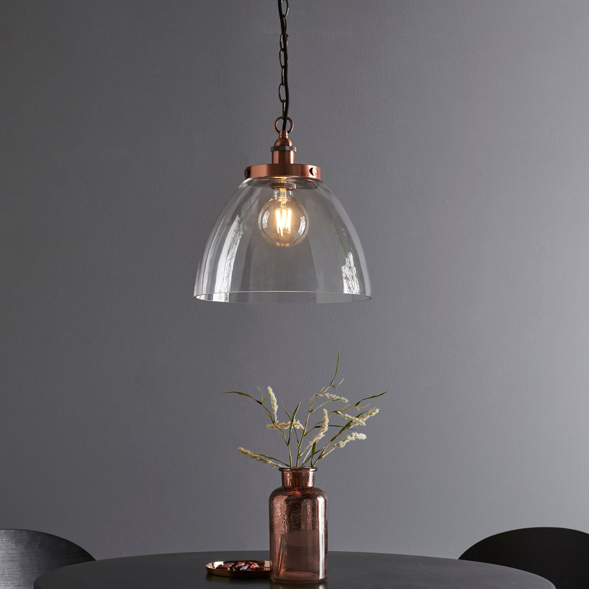 Hansen Authentic Resto Style Copper and Glass Pendant Light