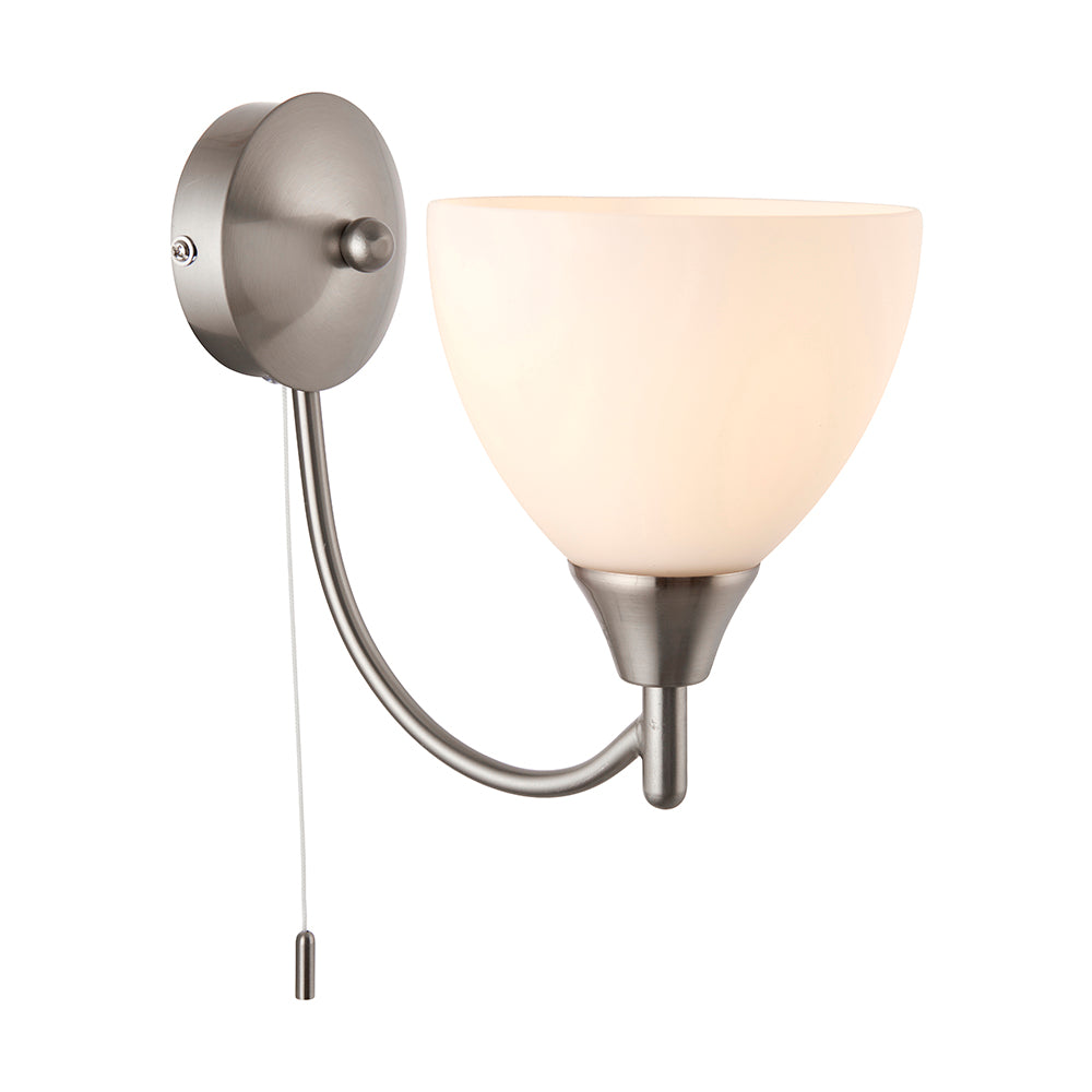 Alton Traditional Wall Light With Pull Cord. Satin Chrome