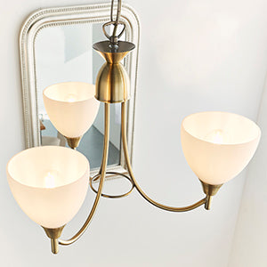 Alton Traditional 3 Light Pendant In Antique Brass With Opal Shades