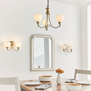 Alton Traditional 3 Light Pendant In Antique Brass With Opal Shades