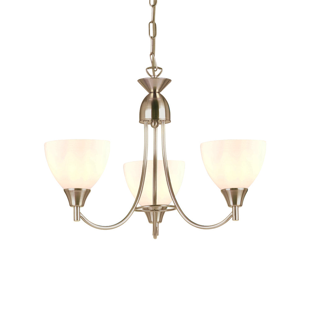 Alton Traditional 3 Light Pendant In Satin Chrome With Opal Shades