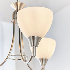 Alton Traditional 3 Light Pendant In Satin Chrome With Opal Shades