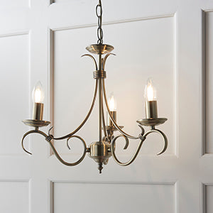 Bernice Scrolled Arms 3 Light Pendant In Antique Brass