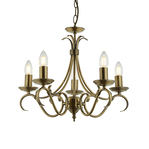 Bernice Scrolled Arms 5 Light Pendant In Antique Brass