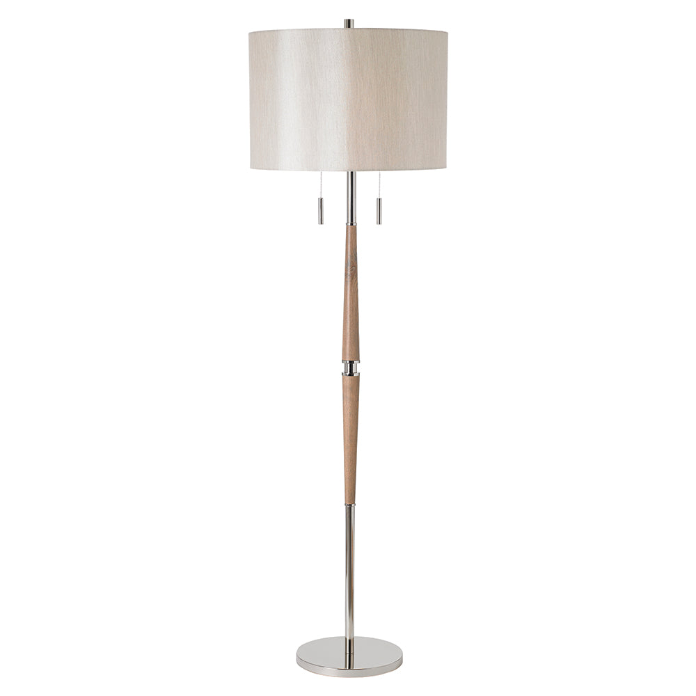 Altesse Polished Nickel and Wood Floor Lamp With Natural Silk Shade