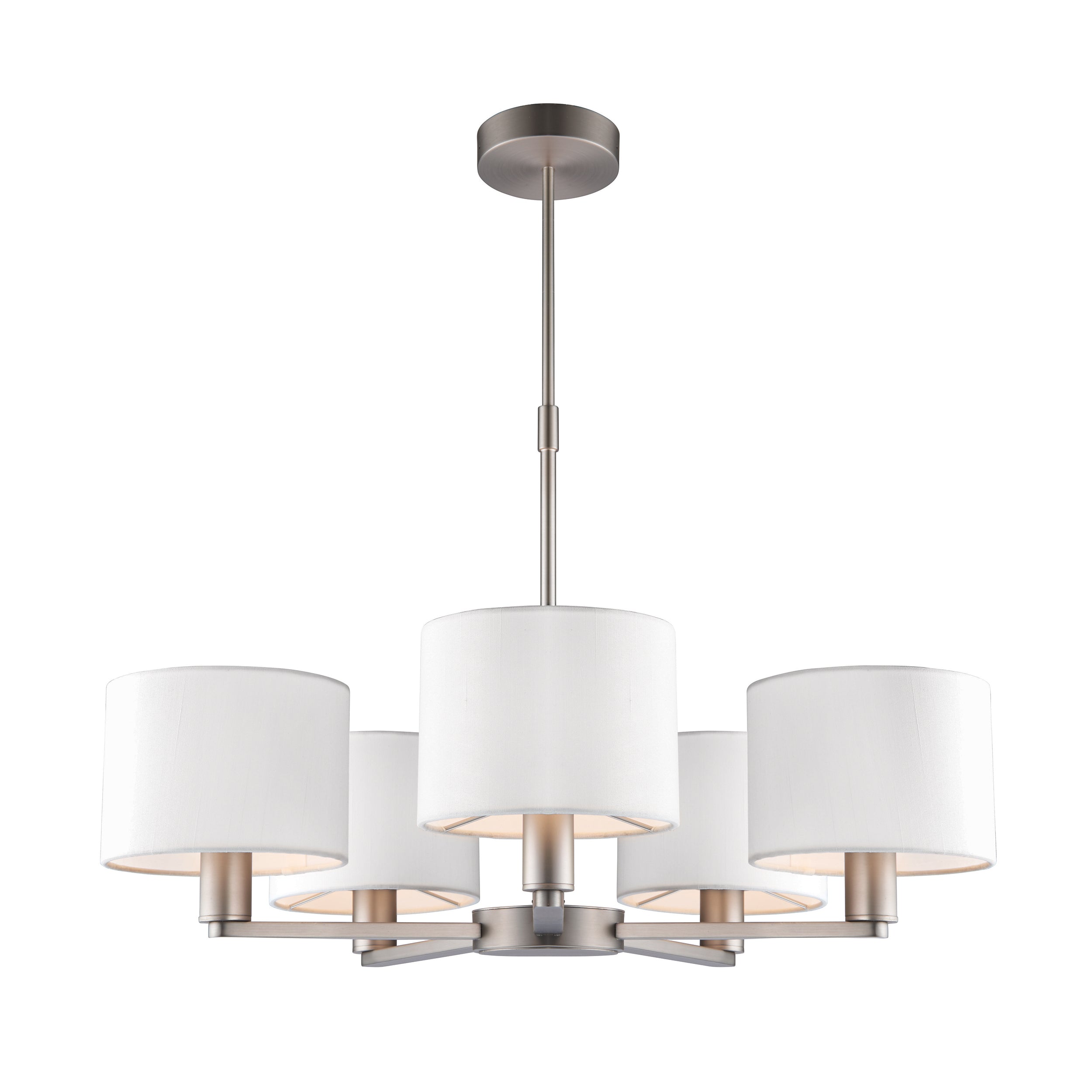 Daley 5 Light Pendant. Nickel With Vintage White Shades