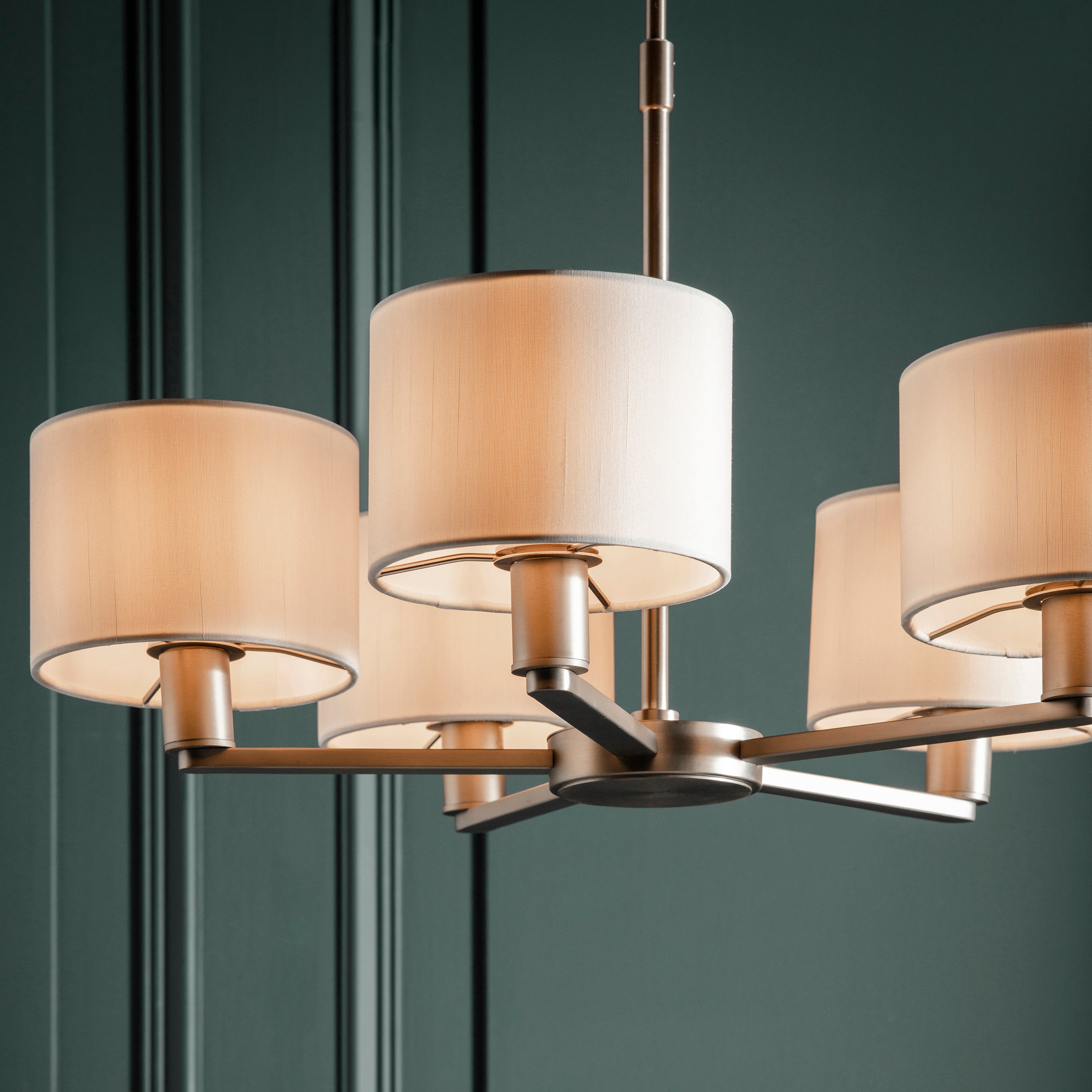 Daley 5 Light Pendant. Nickel With Vintage White Shades