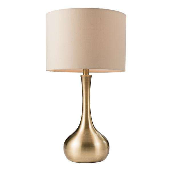 Armstrong Lighting:Piccadilly Touch Table Lamp. Soft Brass & Taupe Fabric