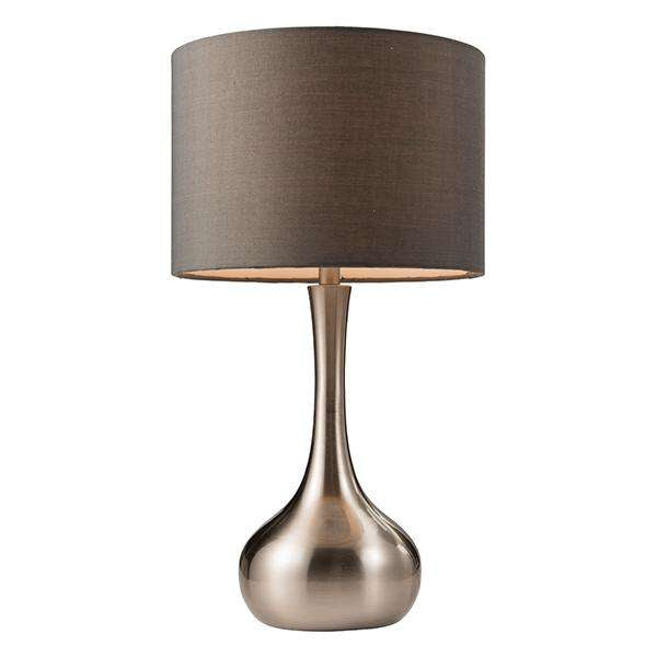 Armstrong Lighting:Piccadilly Touch Table Lamp. Satin Nickel & Grey Fabric