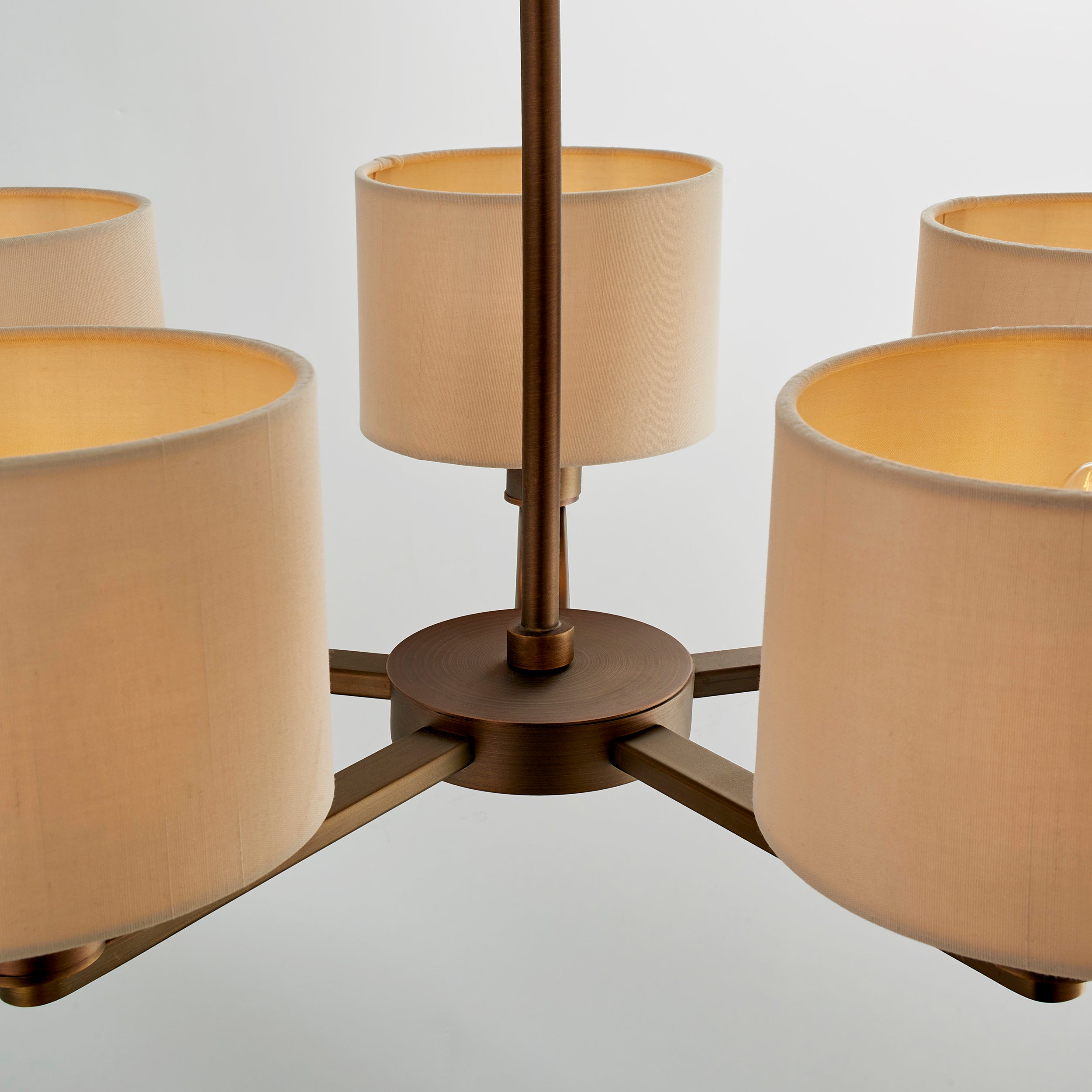 Daley 5 Light Pendant. Bronze With Marble Silk Shades