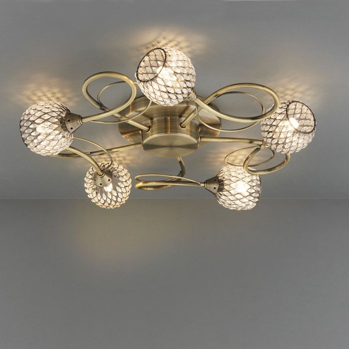 Aherne 5 Bulb Ceiling Light In Antique Brass