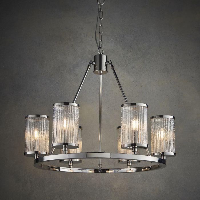 Easton Bright Nickel and Ribbed Glass Pendant Light