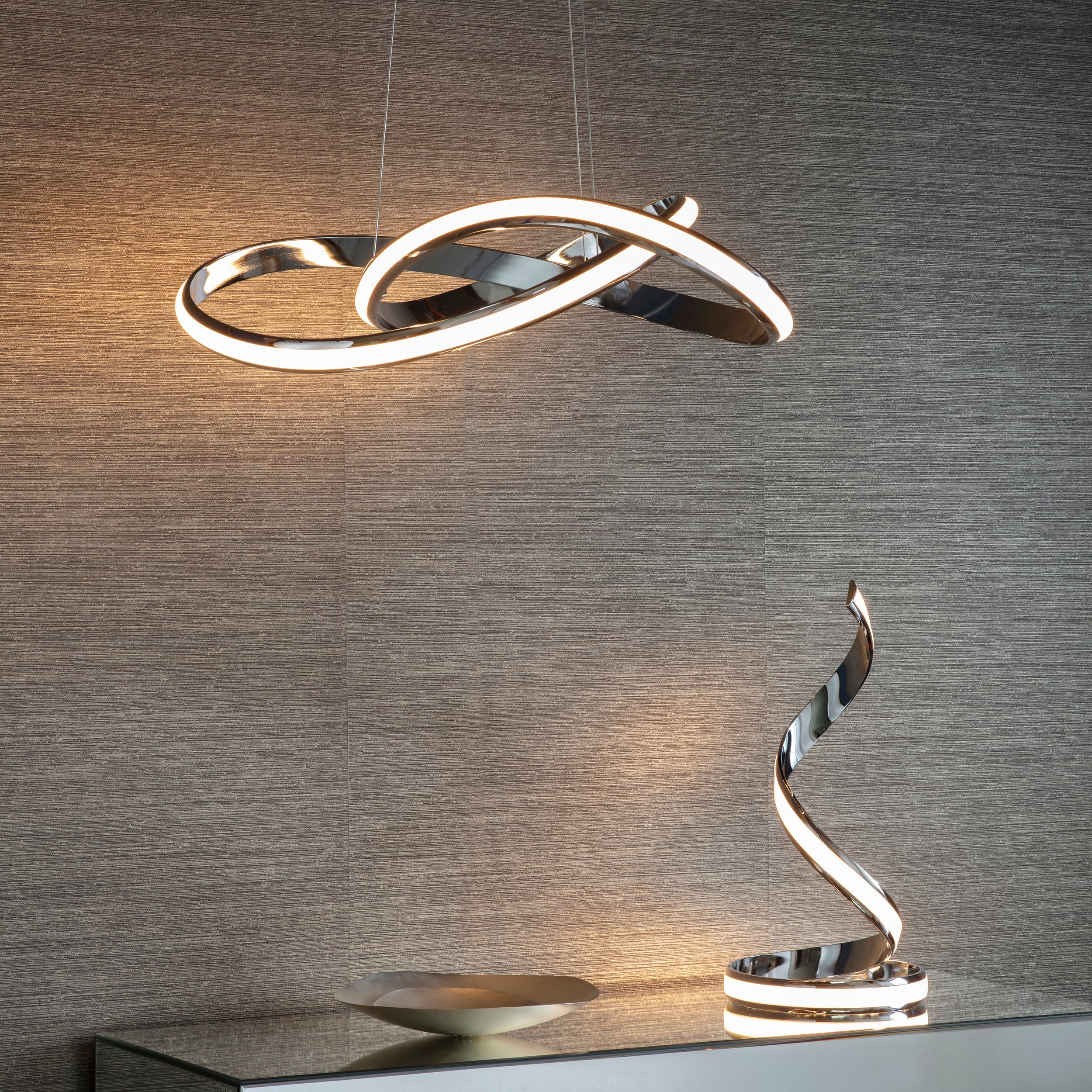 Aria Contemporary Designer Chrome LED Pendant