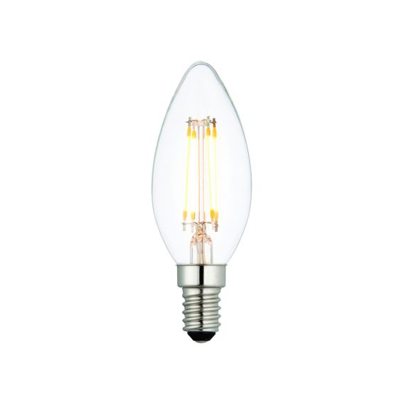 E14 LED Filament Candle - Warm White 4W  Nickel & Clear Glass  IP20