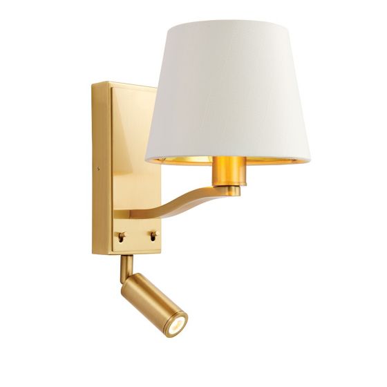 Bart Reading Wall Light With 3W Hi Power LED Focus Light. Gold & White Faux Silk
