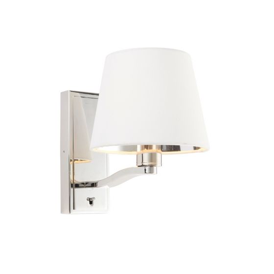 Harvey Wall Light. Bright Nickel & Vintage White Faux Silk