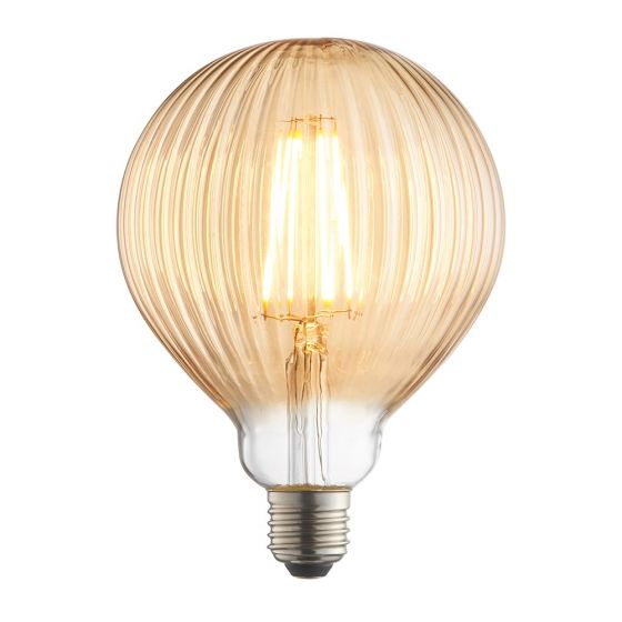 Amber Ribbed 4W LED Globe Bulb - Warm White, Vintage Style