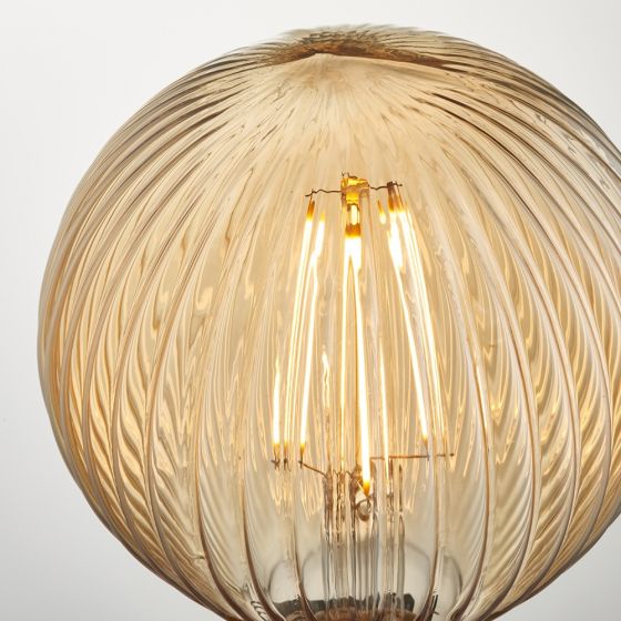 Amber Ribbed 4W LED Globe Bulb - Warm White, Vintage Style