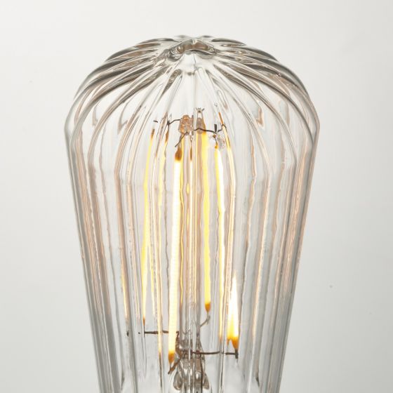 4W LED E27 Pear Bulb - Warm White, Clear Ribbed Glass Design