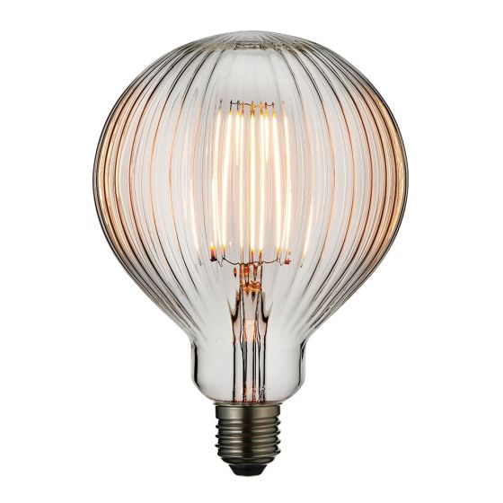 Clear Ribbed 4W LED Globe Bulb - Warm White, Retro Design