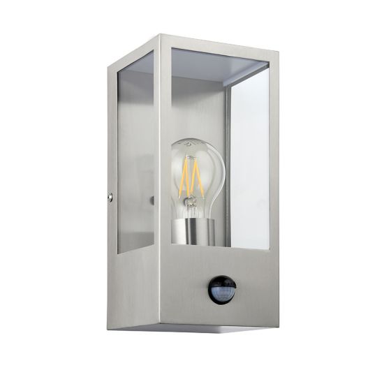 Breton Contemporary Wall Light With Motion Sensor. Brushed Steel