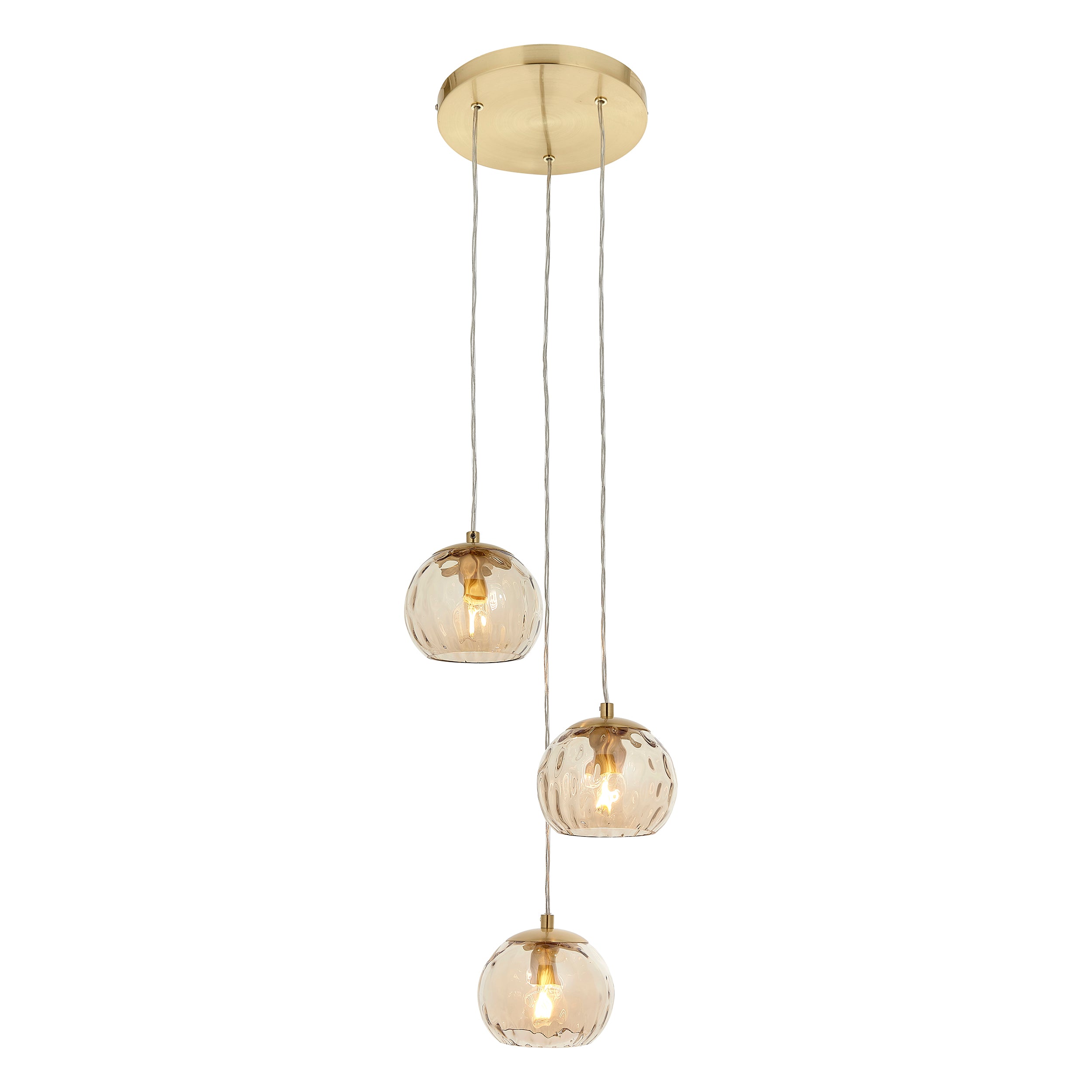 Dimple 3 Light Pendant. Brushed Gold With Champagne Shades