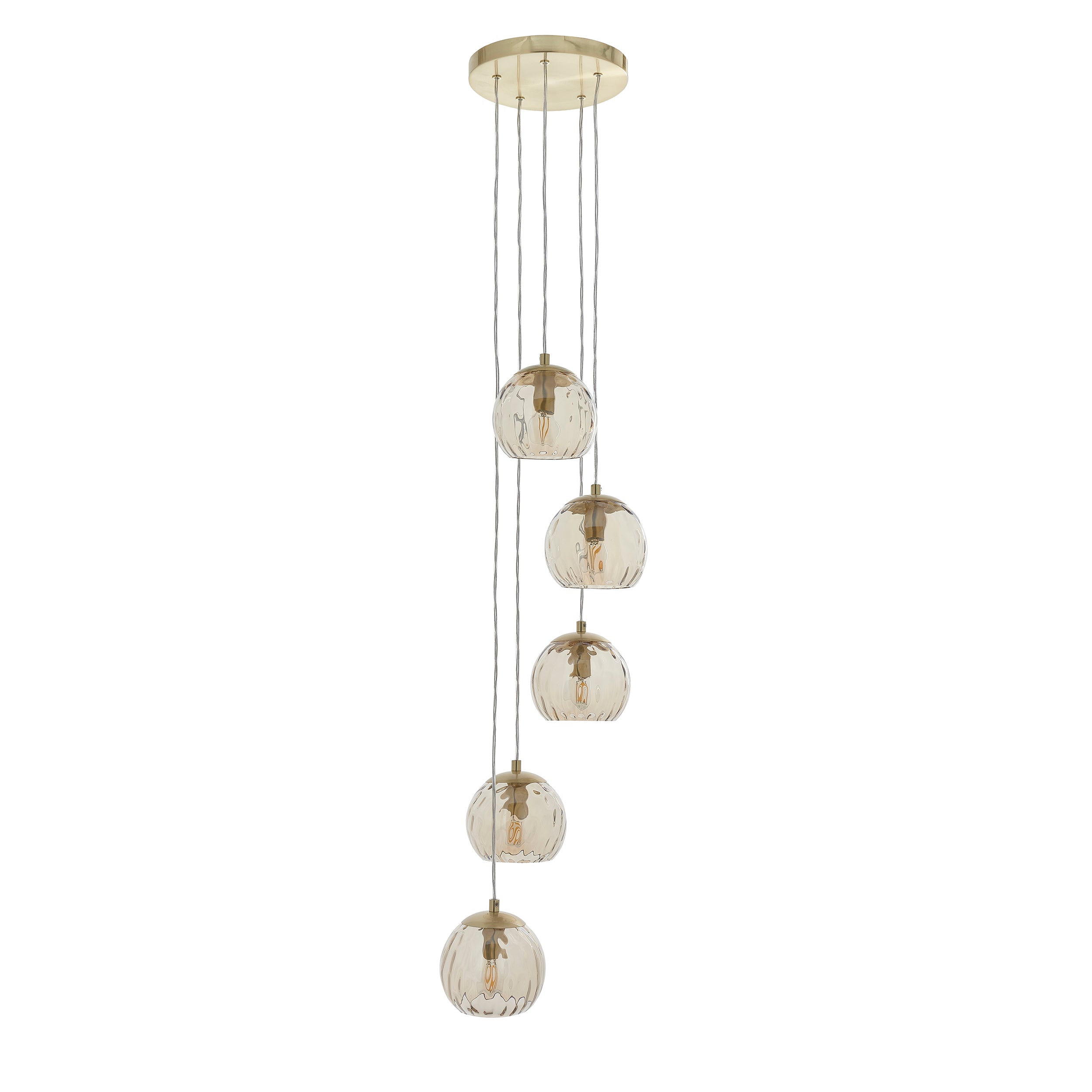Dimple 5 Light Pendant. Satin Gold With Champagne Shades