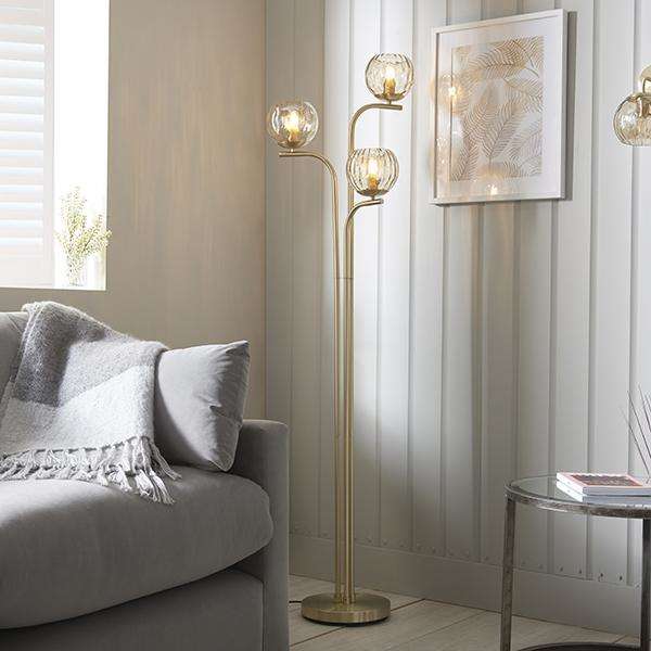 Armstrong Lighting:Dimple Brushed Brass 3 Light Floor Lamp