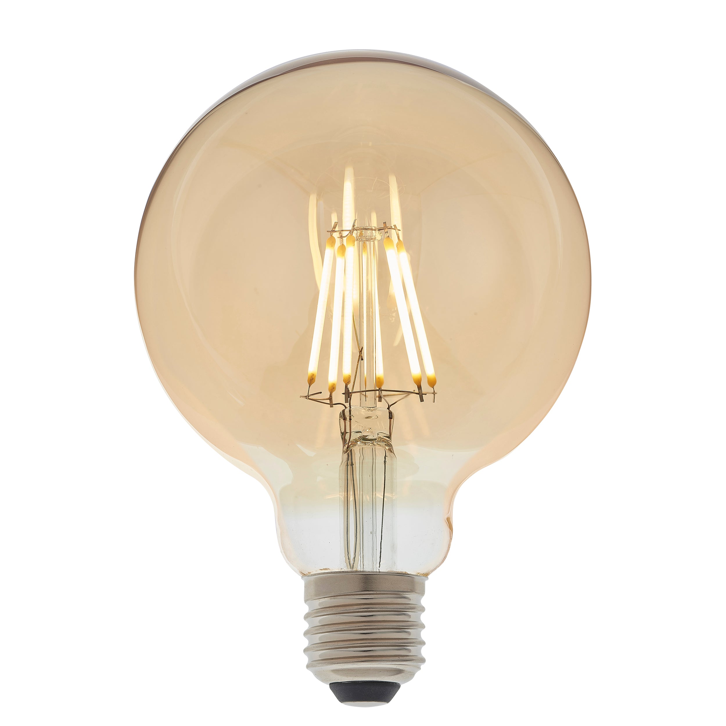E27 LED Filament Globe Bulb. Amber Glass