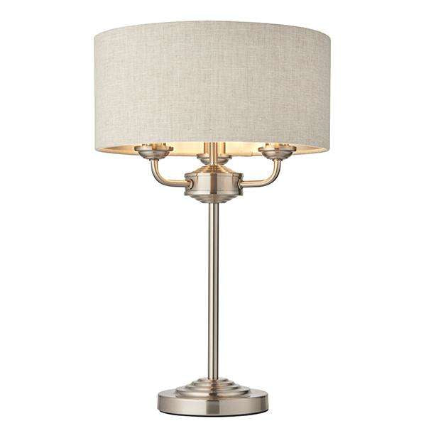 Armstrong Lighting:Highclere 3lt Table Lamp - Natural & Chrome