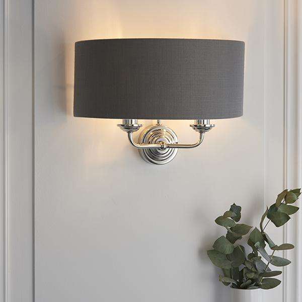 Armstrong Lighting:Highclere Bright Nickel Wall Light - Charcoal Shade