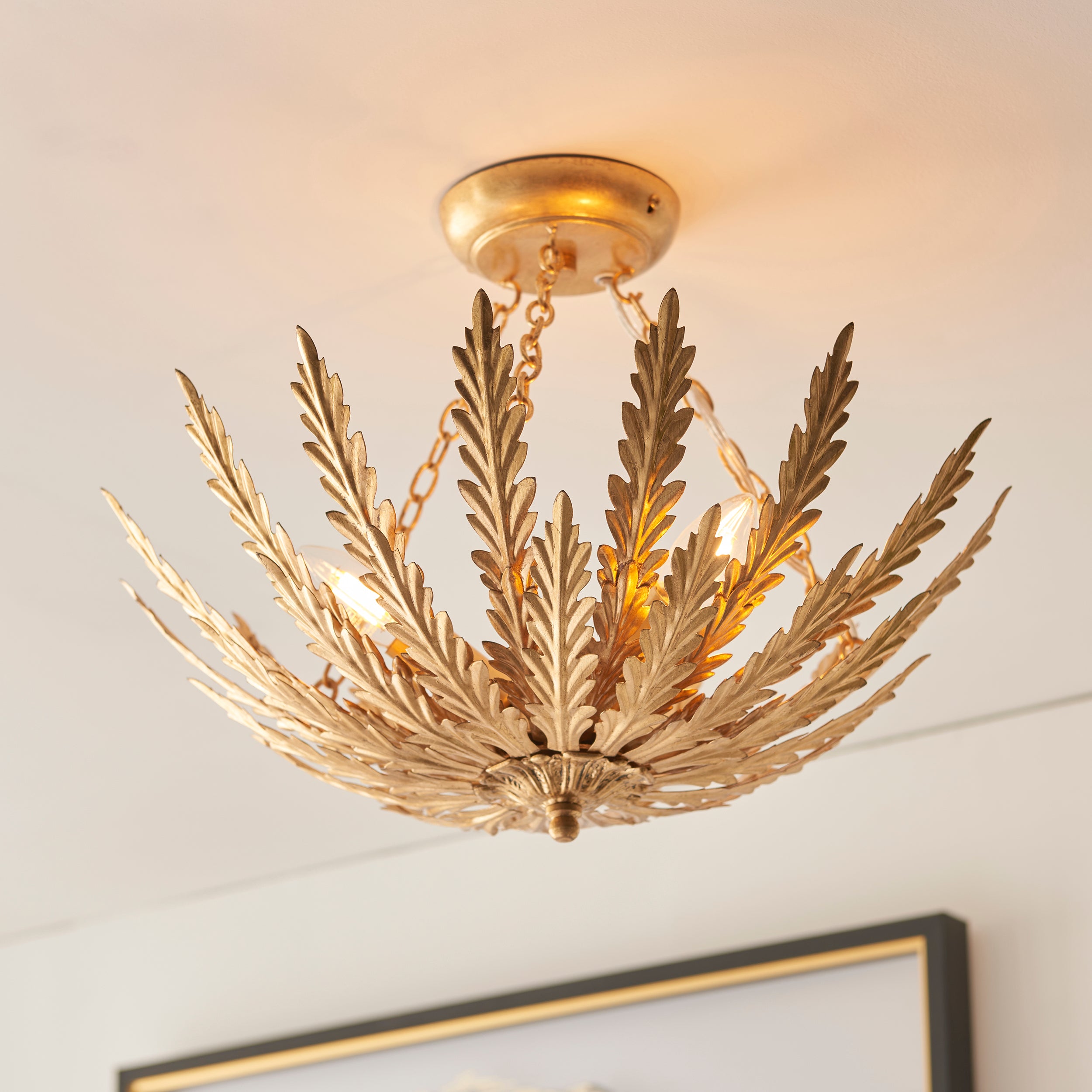Delphine Ceiling Light. Gold Leaf. 3 Light